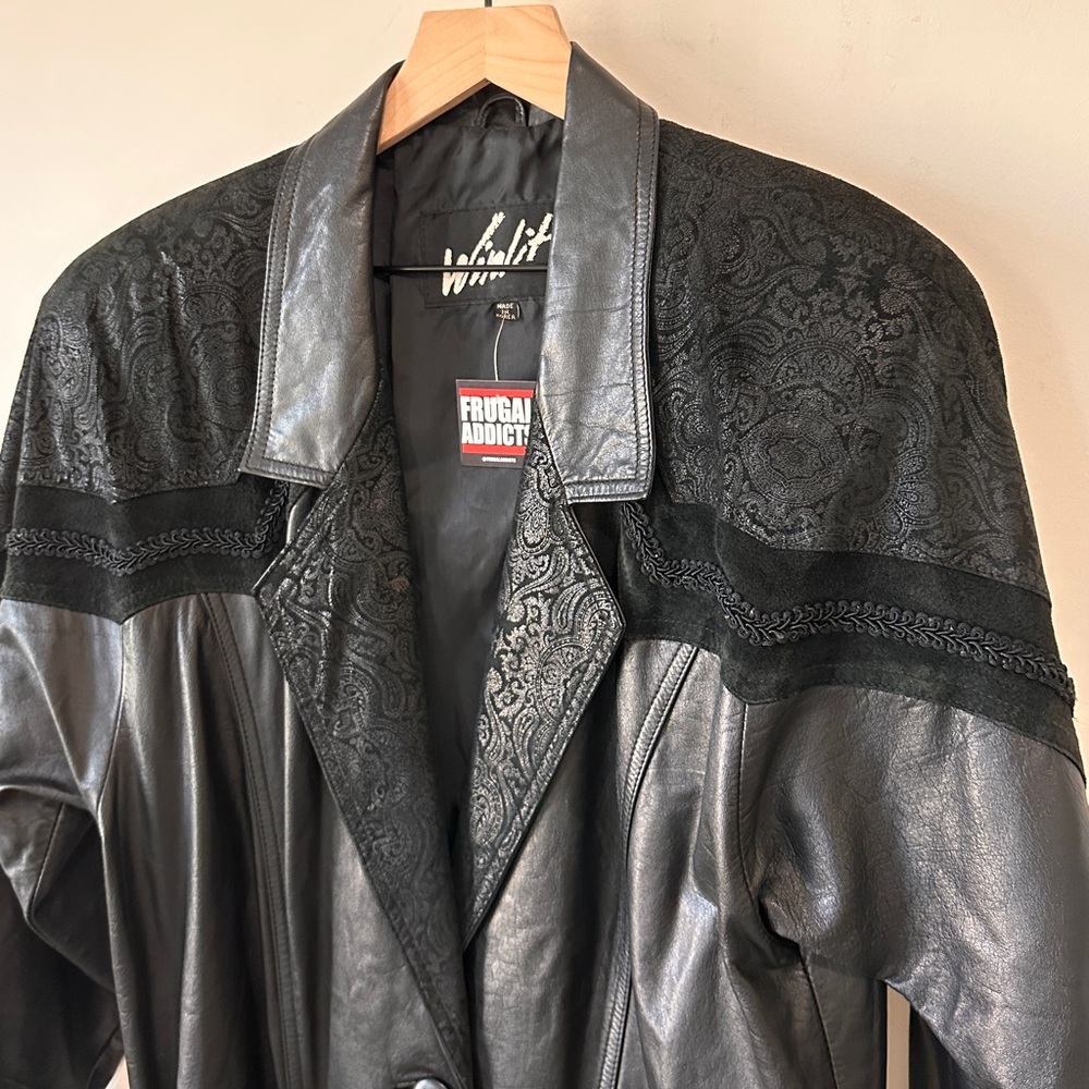 Vintage Black on Black Genuine Suede & Leather Trench Coat By Winlit Size M - Picture 7 of 11